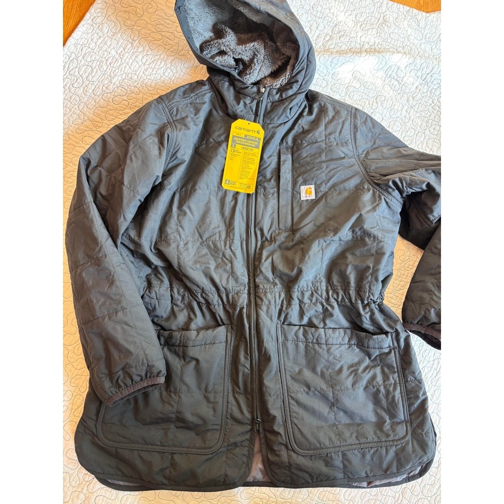 Carhartt Rain Defender Insulated Hooded Coat Womens Large Black